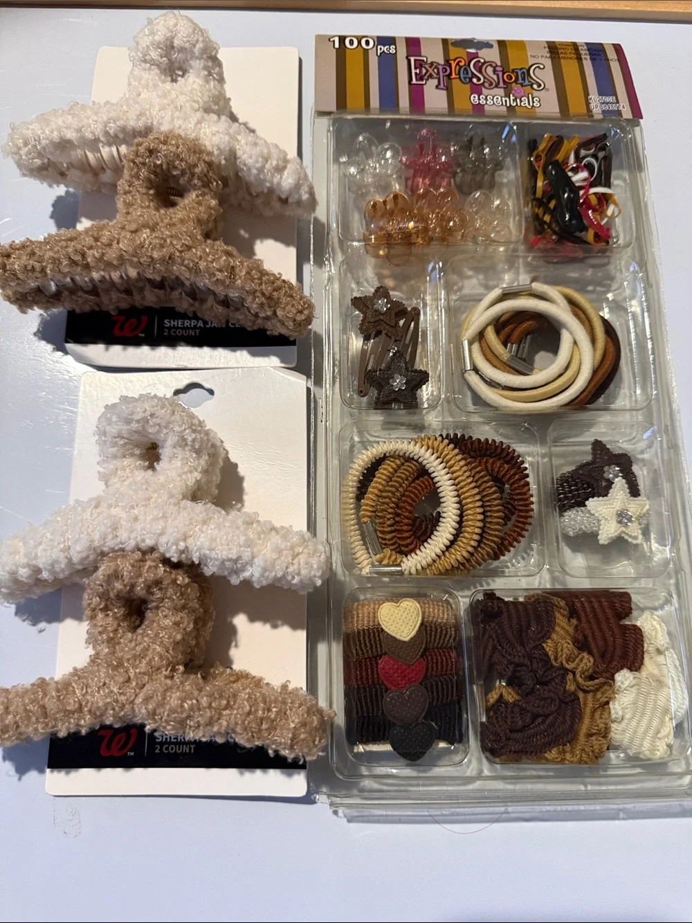 Sherpa Hair Claw Clips and Neutral Hair Accessory Set - Brown & Cream